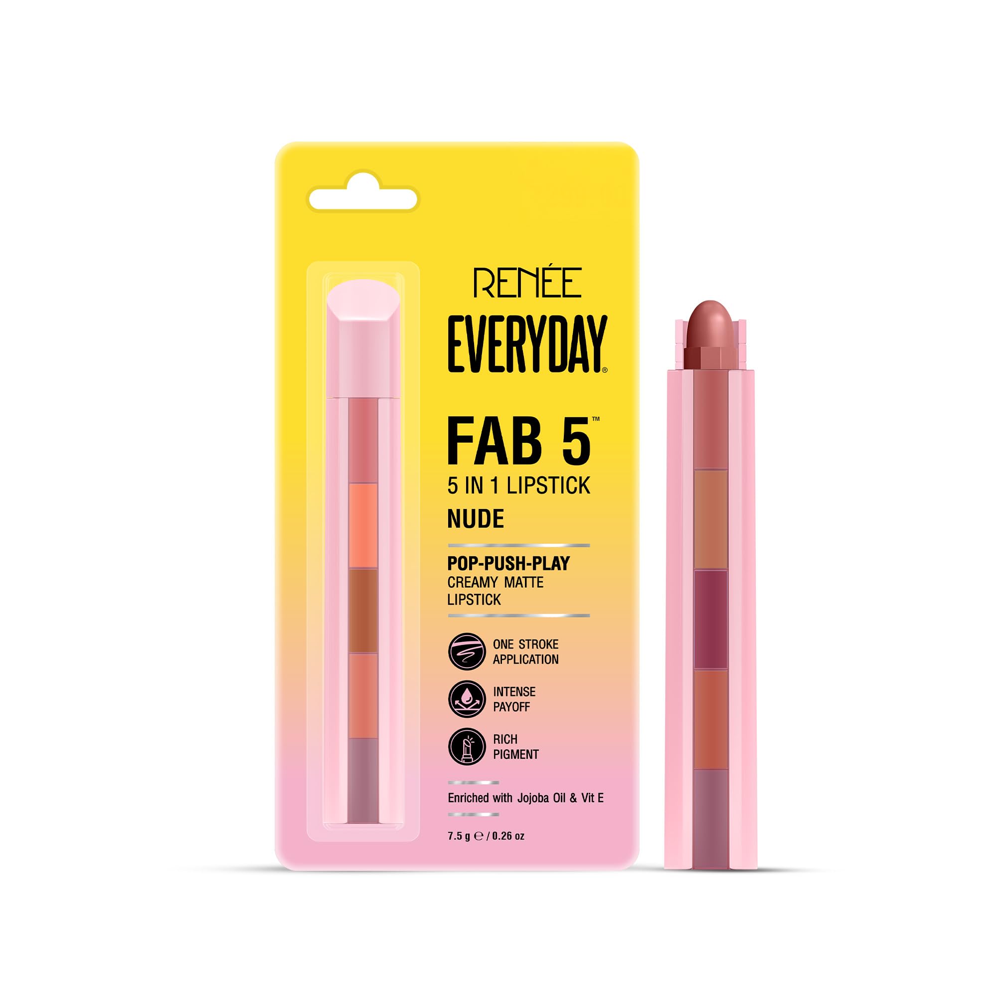 RENEE Everyday Fab 5 5-in-1 Nude Matte Lipstick | 5 Shades In 1 Stick, Matte Finish, Intense Colour Pay-off | Creamy Formula, Glides Easily, One Stroke Application | With Jojoba Oil & Vitamin E | 7.5 g-picture-26