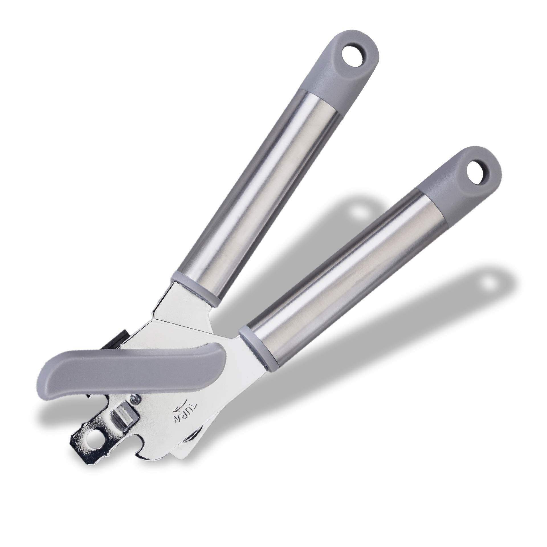 Fackelmann MODE Can Opener, Stainless Steel Handle, Food Safe Handheld Manual Tin Opener, Multifunctional with Bottle Cap Opener, Comfortable Handle, Sharp Cutting Blades, 21cm, Grey & Silver