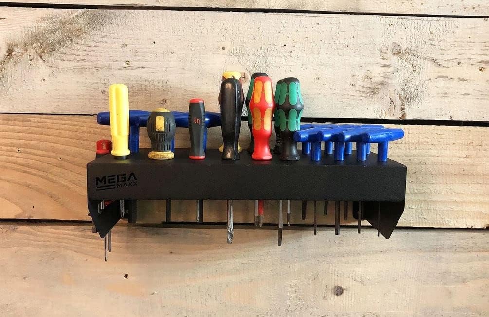 MegaMaxx 24 Slots Screwdriver Holder- Wall Mountable Metal Tool Shelf Storage Rack for Home Workshop - Image 5