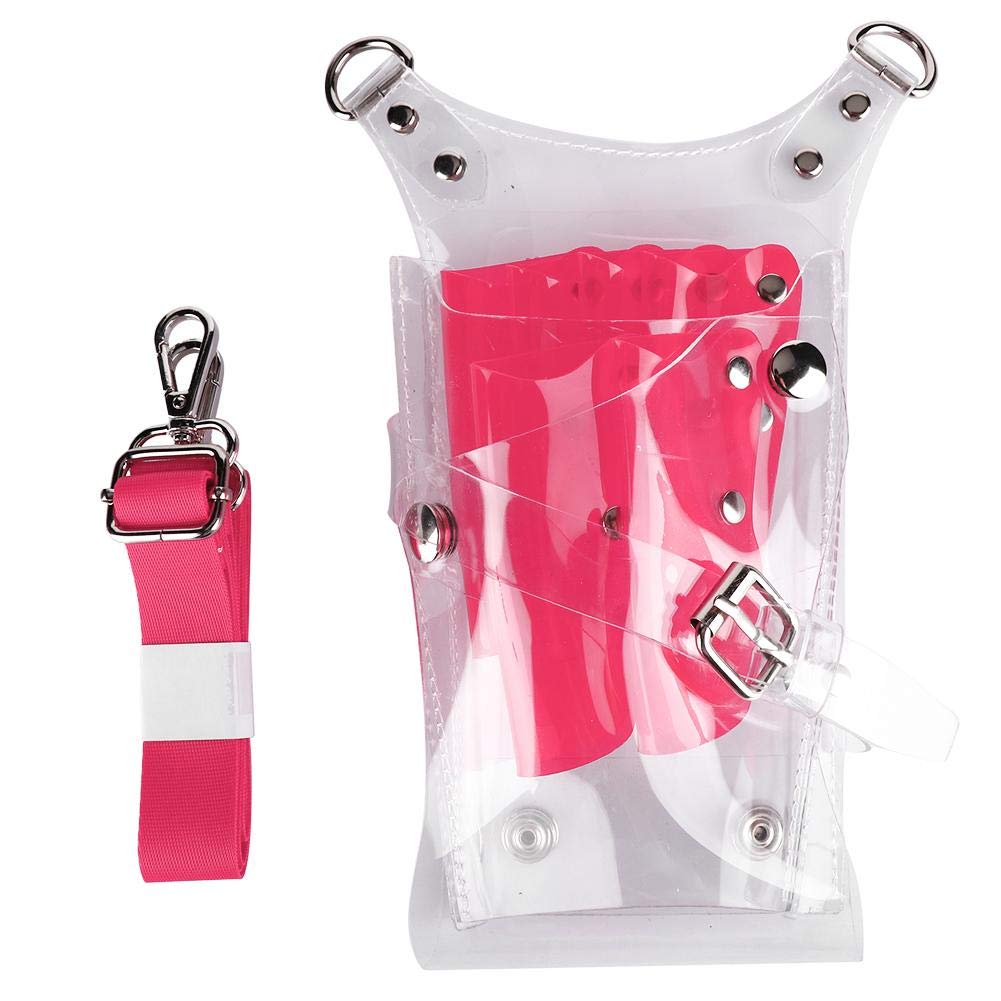 Cimenn Clear Scissors Bag, Waterproof Hair Clip Comb Hairdressing Supplies Pouch Hairstylist Scissor Bag with Waist Shoulder Belt (Pink)