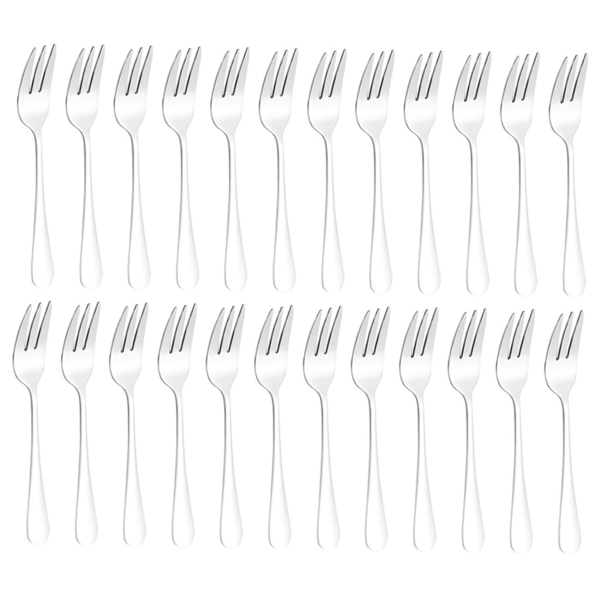 Juego de 24 Tenedores de Acero Inoxidable para Postre | Color Plata, Fáciles de Limpiar, Cómodos, para Fruta y Tartas, Formato Pequeño Portátil