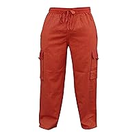 SHOPOHOLIC FASHION Pantaloni Uomo Boho Hippy Cotone Leggero con Tasca Laterale,(Arancione)