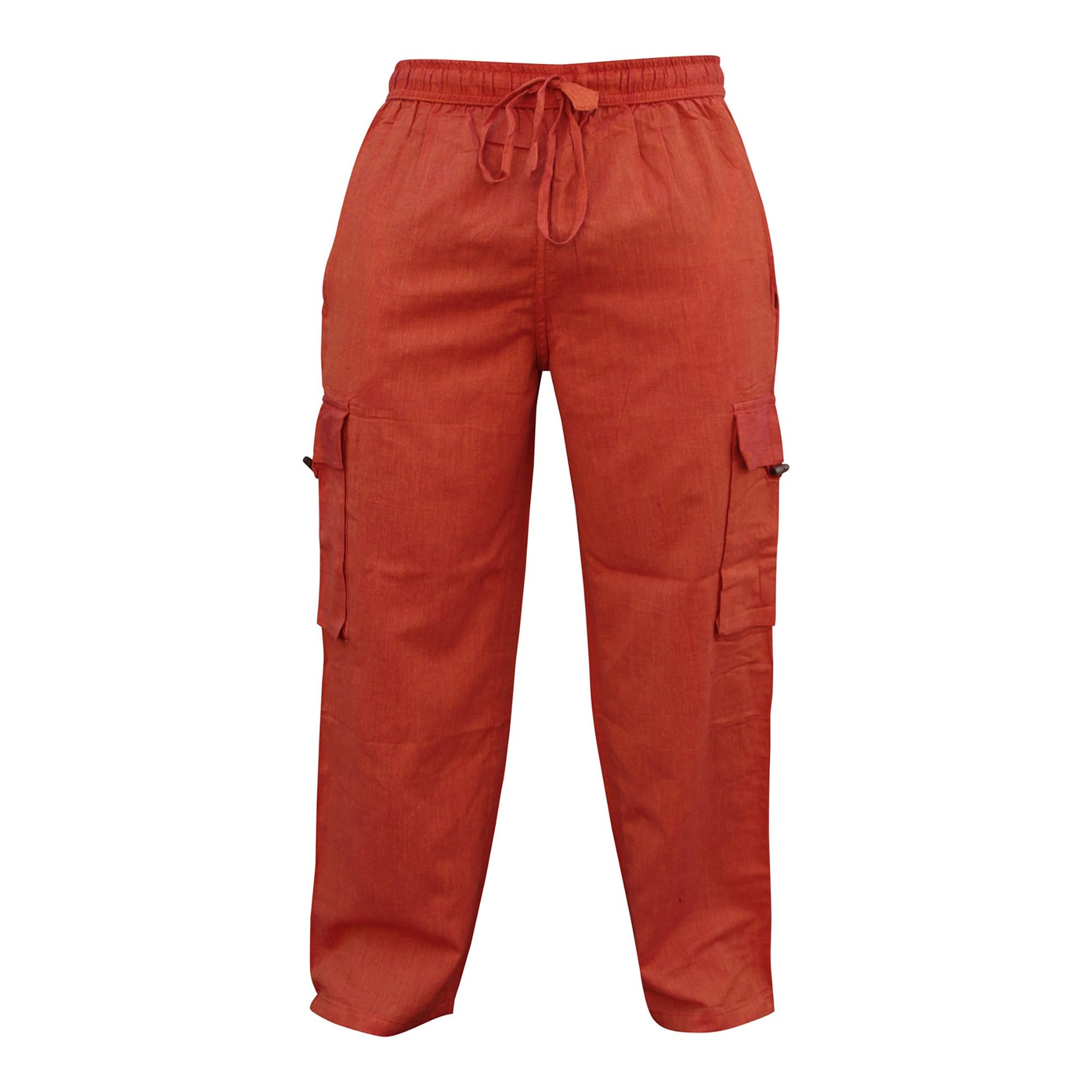 Shopoholic Fashion Men's Orange Elastic Waist Cargo Pants Plain Hippy Combat Trousers (Orange/L)