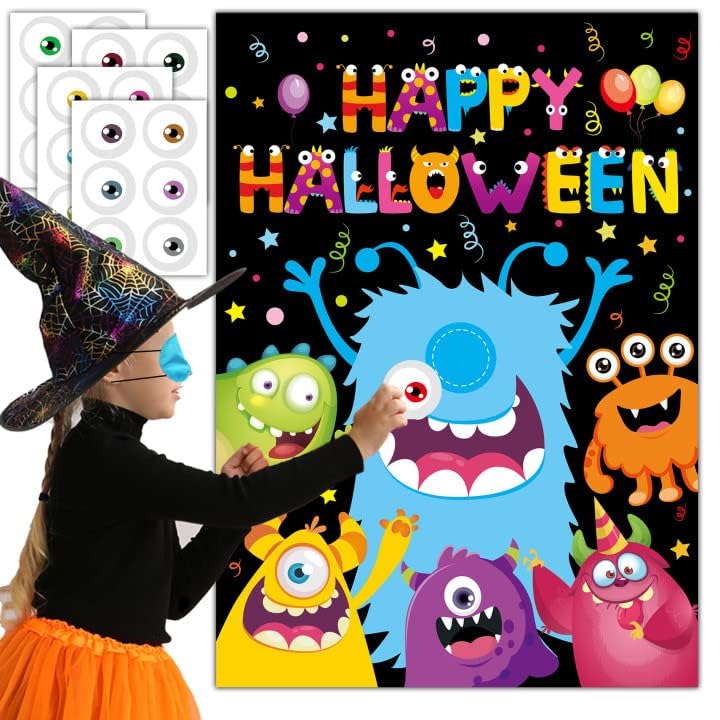 Image of Halloween Games for Kids, Pin the Eye on the Monster Game Decorations