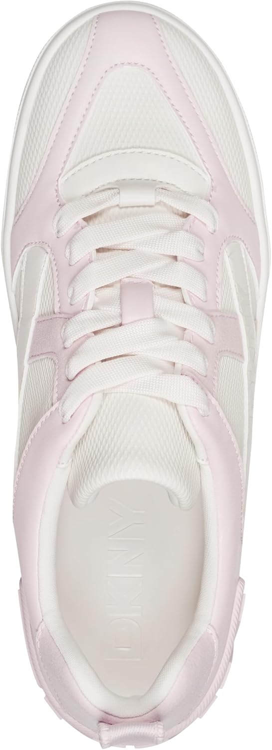 DKNY Women's Magdelena Lace Up Sneaker with Logo, Soft White/Light Pink, 8 - Image 4