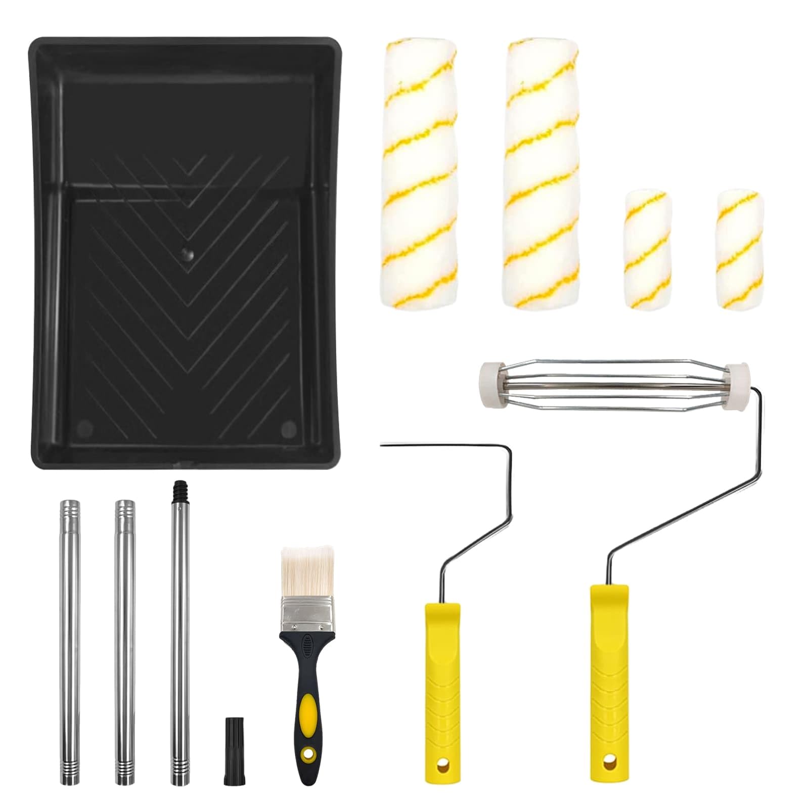 Paint Roller Set with Extension Pole, Professional Paint Roller and Tray Kit, 9-Inch Paint Roller Set Paint Brush Tray 4 Roller Sleeves for Roller Kit for Painting Walls Ceilings Doors Decorations