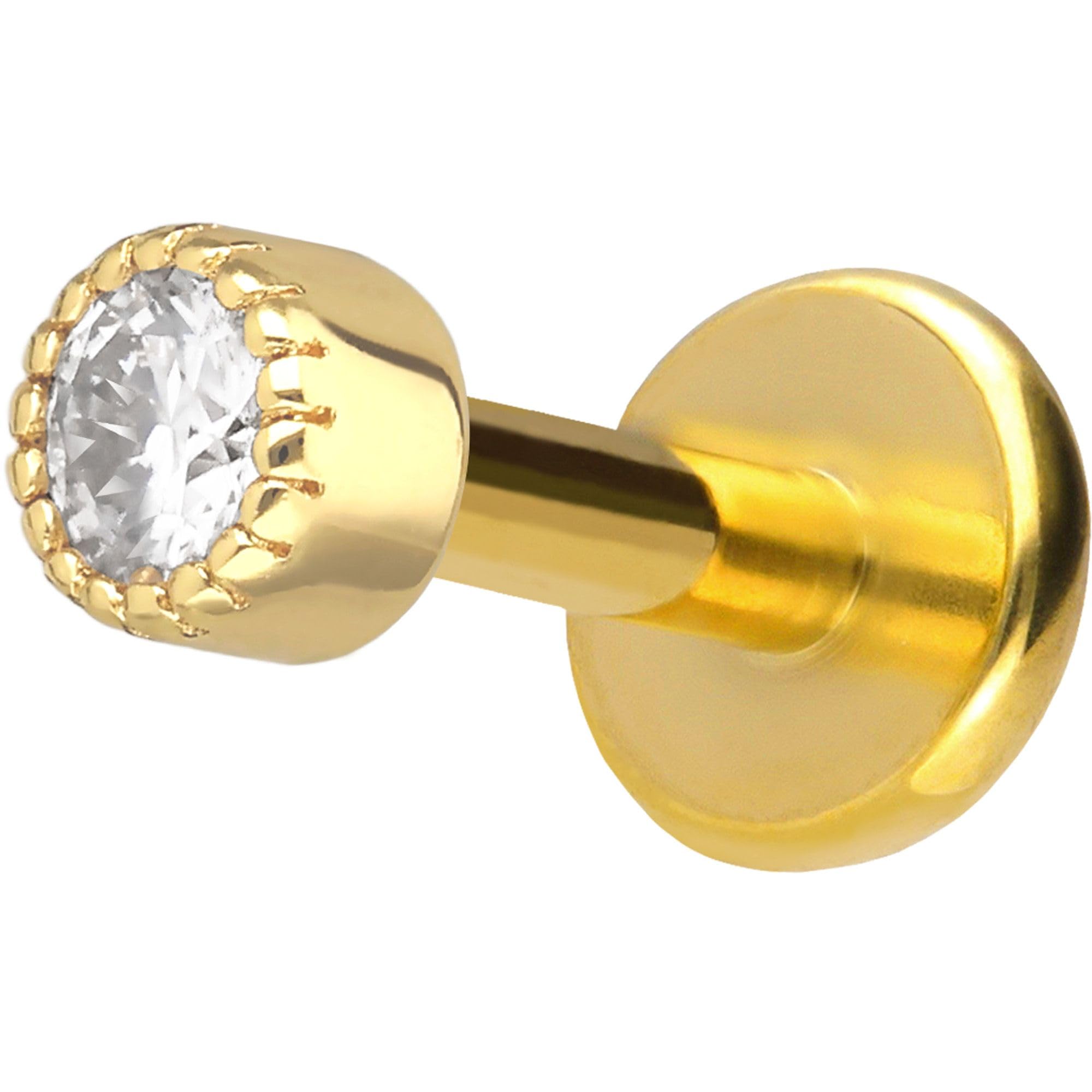 PIERCINGLINE Piercing Stecker Titan Labret mit Innengewinde + 925er Silber Aufsatz MOISSANIT-DISC - Goldfarben, Silberfarben