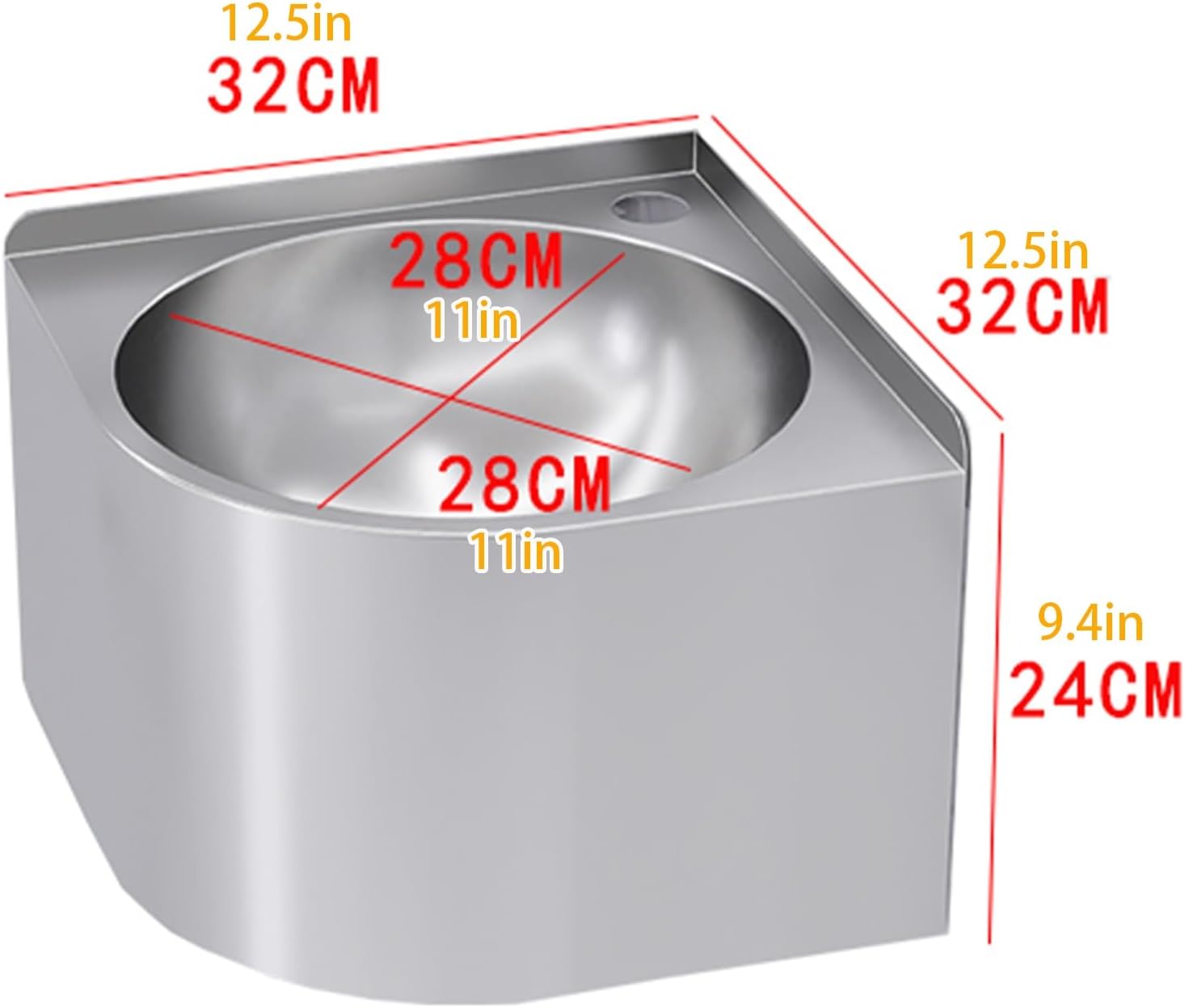 Corner Bathroom Sink, Corner Wall Mount Bathroom Sink, Stainless steel Corner Sink, Outdoor wash basin, tiny sink for Kitchen Bathroom Lavatory(Silver)