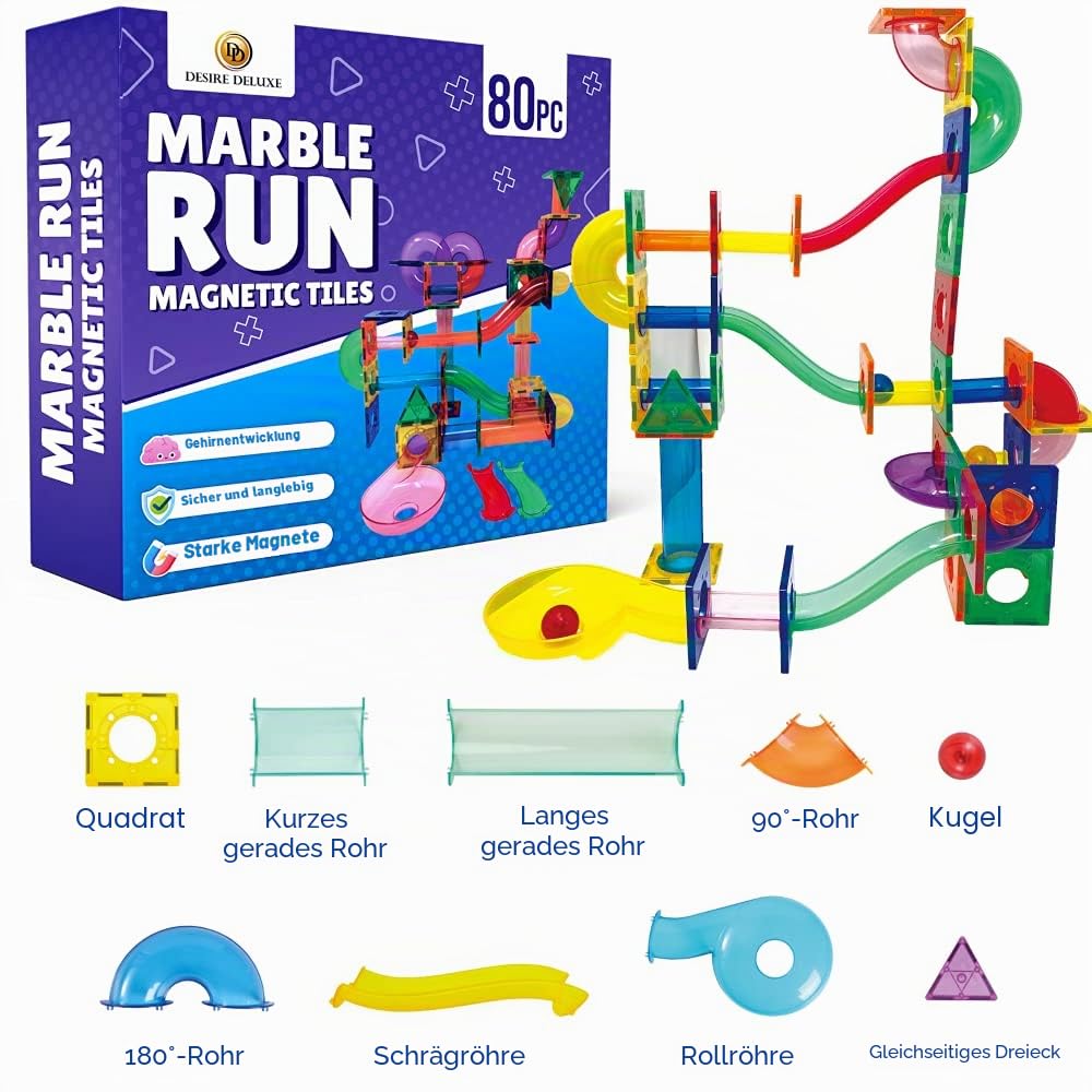 Desire Deluxe Laufball Magnetische Bausteine Magnet Montessori Spielzeug für Kinder, Lernspielzeug für Jungen und Mädchen, 3 4 5 6 7 8 Jahre alt, XXL Set mit 80 Teilen