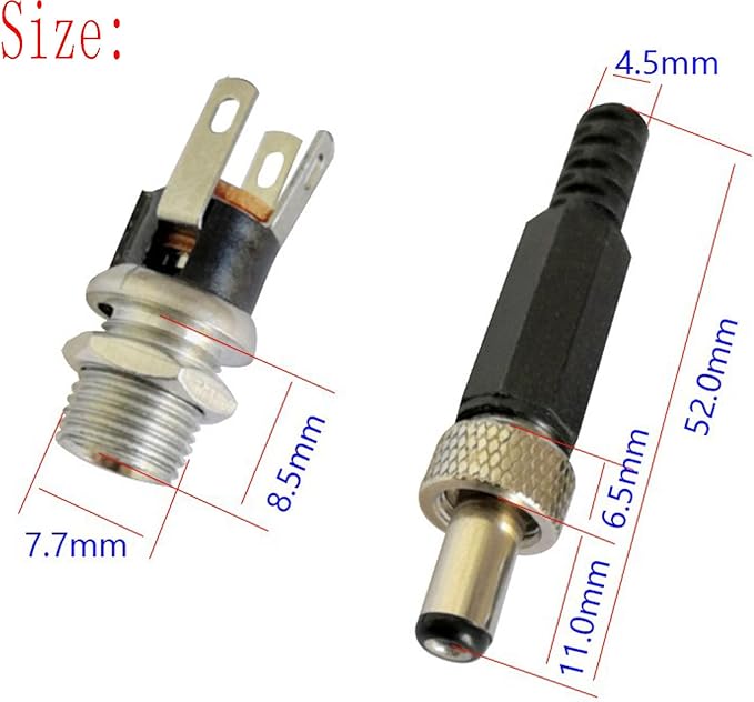 Conector Macho DC 2.5mm x 5.5mm con Enchufe y Adaptador Hembra miniatura 2