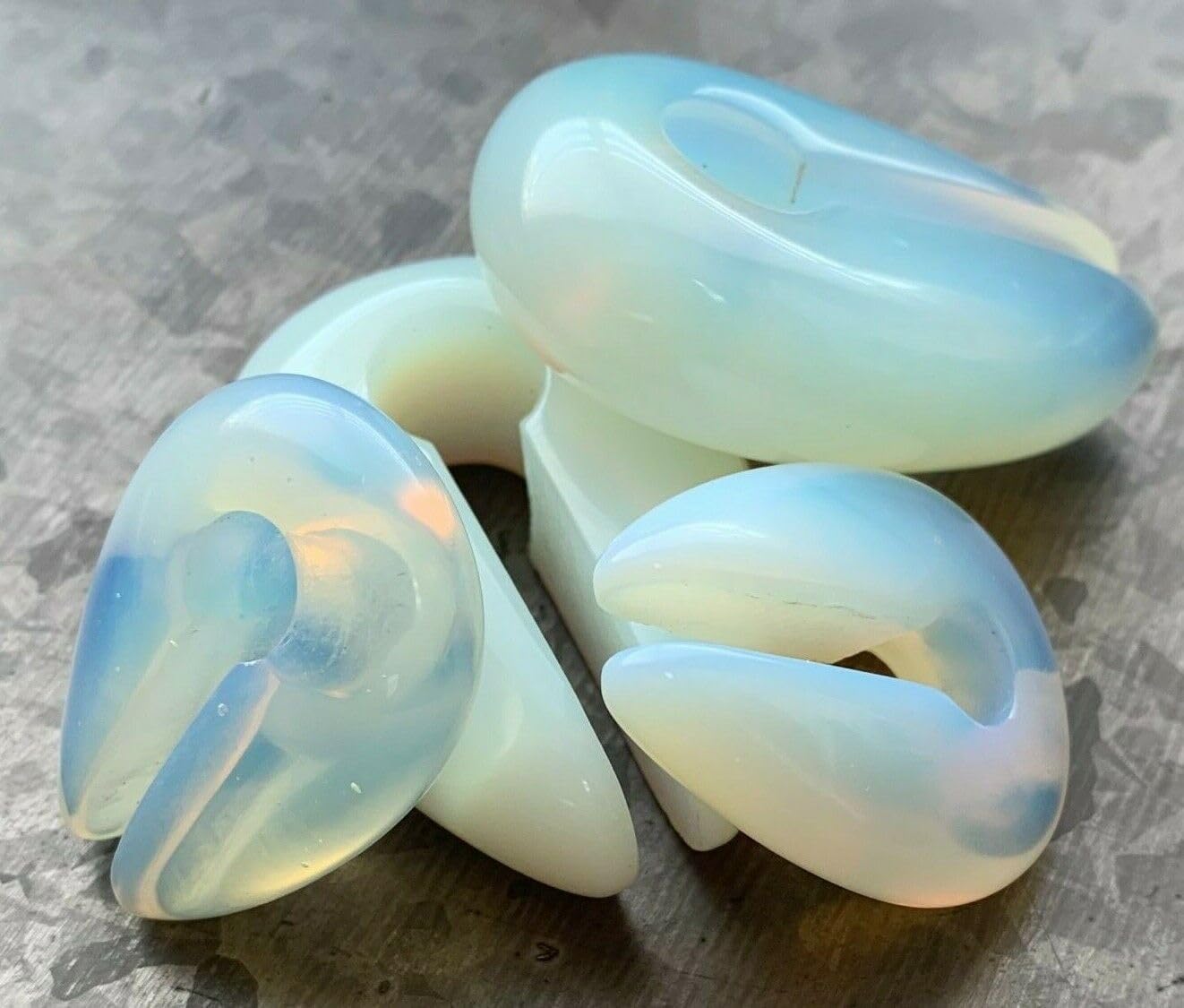 PAIR of Stunning Opalite Stone Keyhole Hangers - Ear Weights - Plugs - Gauges - Tunnels - Body Jewelry