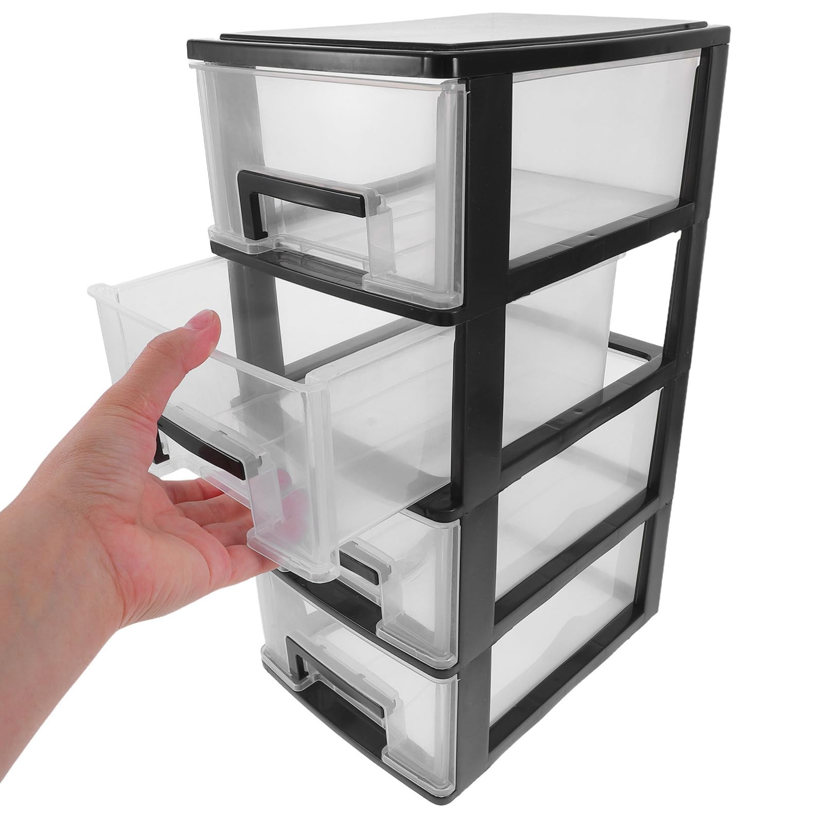 OSALADI Cassettiera da Scrivania in Plastica Nera 4 Cassetti, Design Compatto e Funzionale per Ufficio, Organizer Desktop per Ordinare e Conservare Oggetti