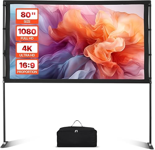 Miniatura 14 de VEVOR Pantalla de Proyector con Soporte, pantalla de 120 pulgadas 16:9 4K 1080 HD para películas al aire libre con soporte, pantalla de proyección
