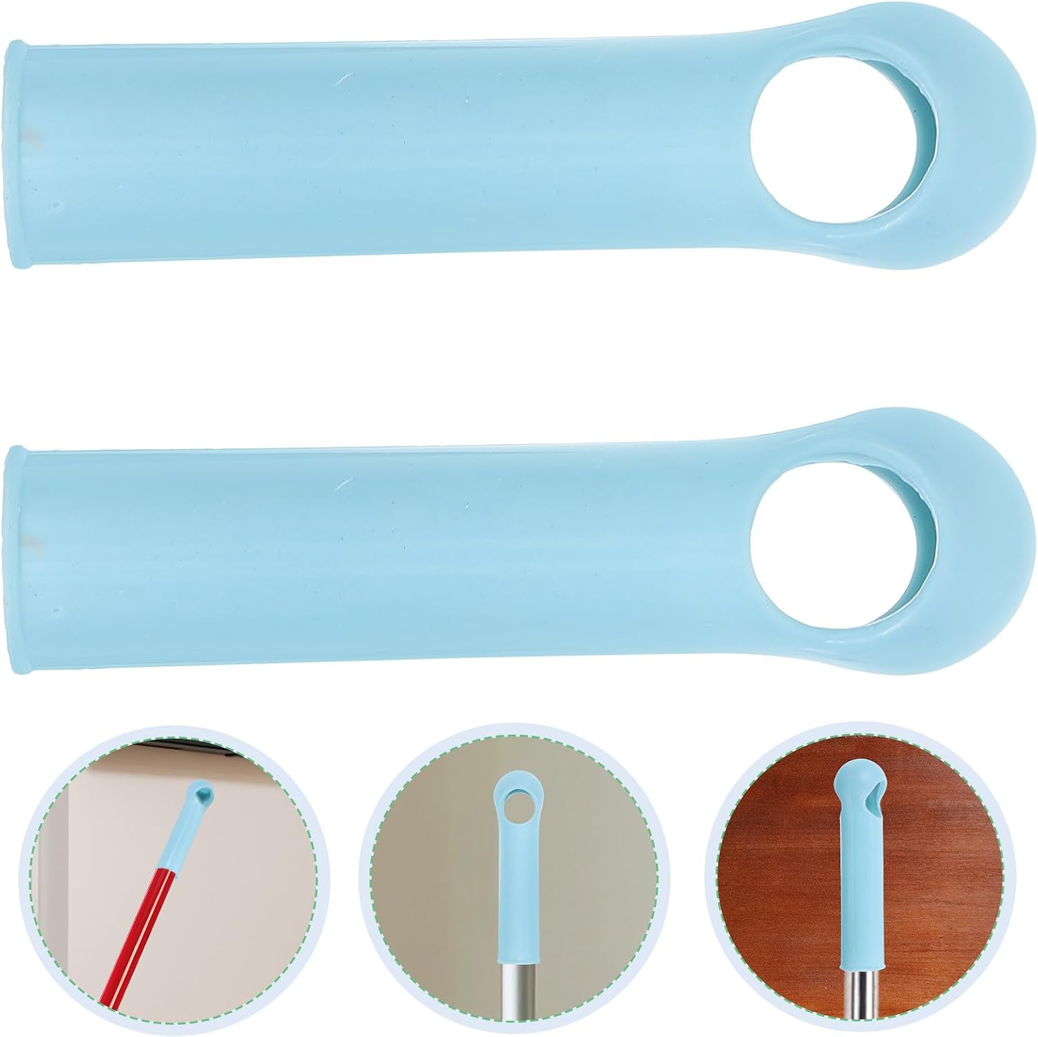 2pcs Mop Handle End Caps with 19mm Broom Rod Grip Replacement Sleeves, Light Blue Sweeping Broom Handle Accessories for Household Cleaning