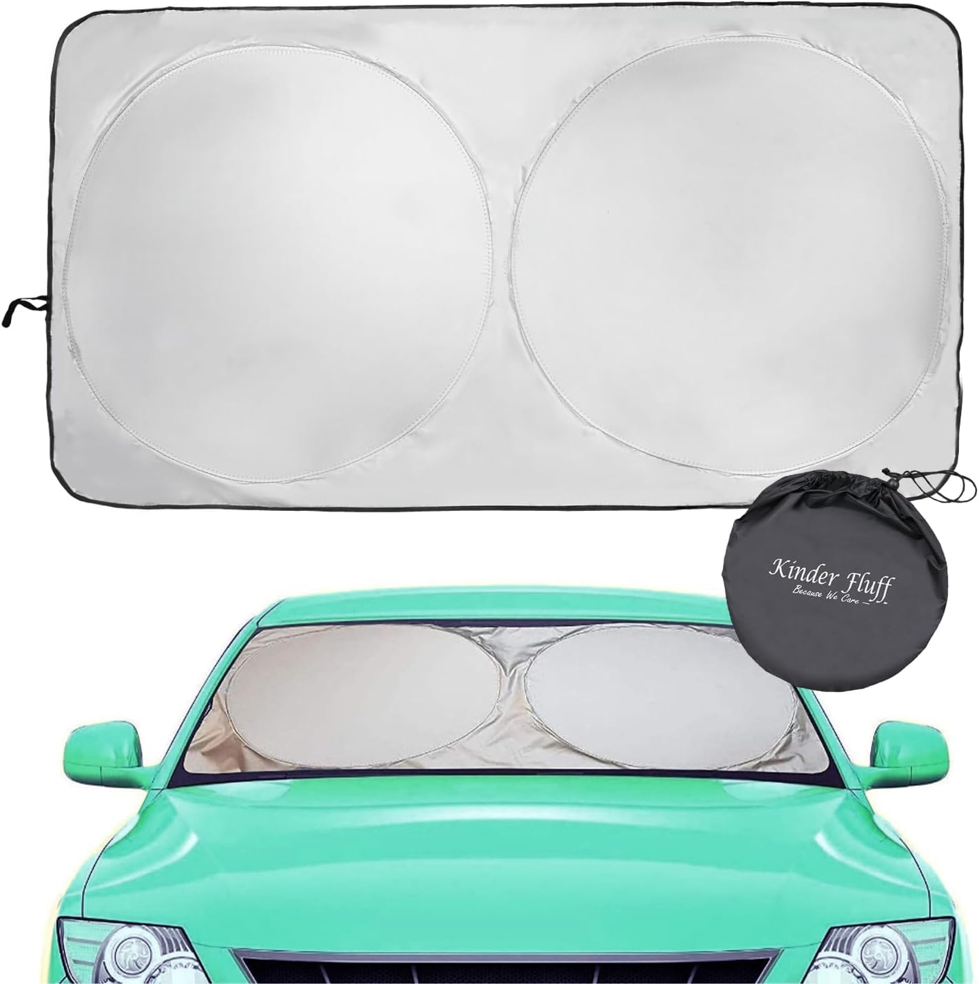 kinder Fluff Windshield Sun Shade -The Only Certified Car Window Shades Blocking 99.9% UVR-210T Automotive Window Sunshades as Cars,SUV,RV,Truck & Car Accessories - Accesorios para Carro (Large)