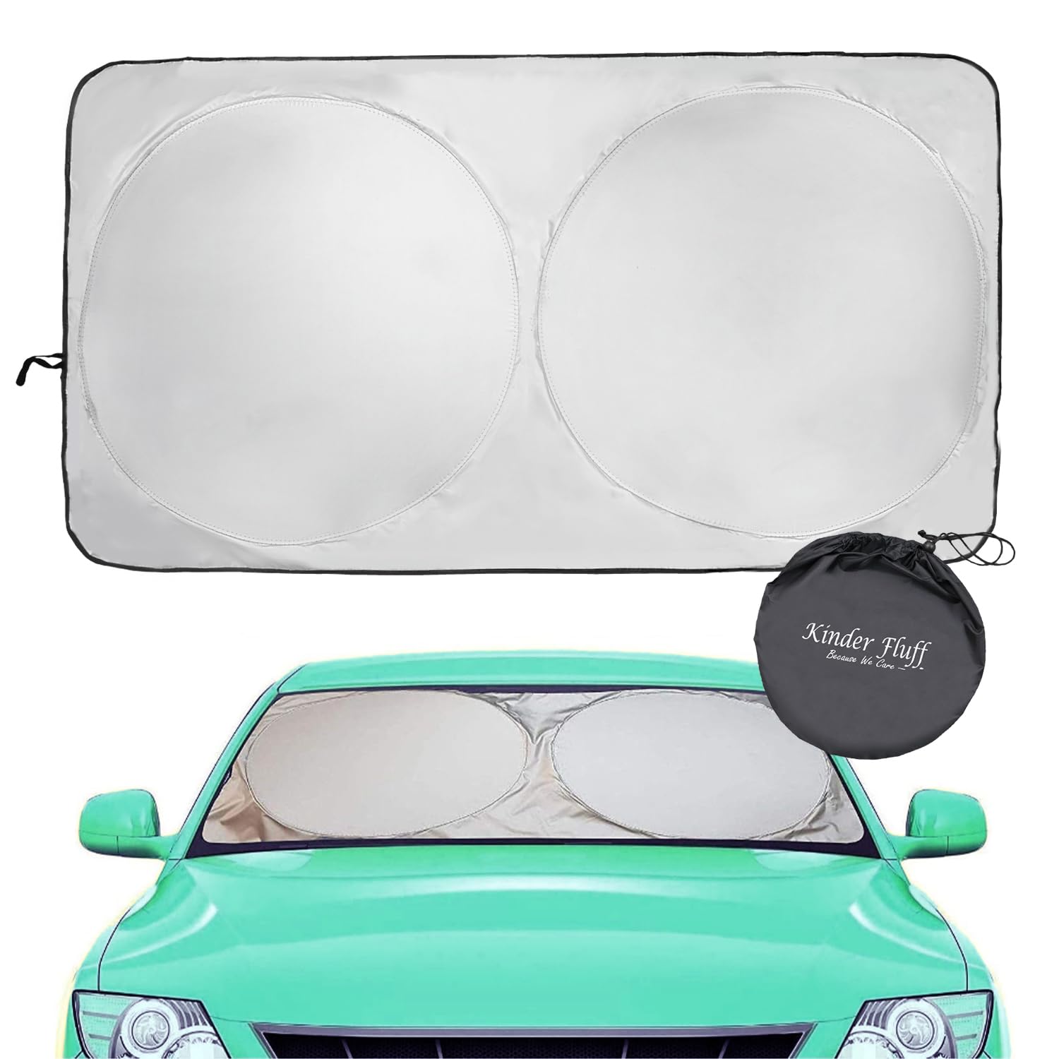 Kinder Fluff Windshield Sunshade | Reflective Patented Car Sun Protection - Certified 99% UVR Block -Cool Interior | Foldable Sun Visor Cover | Automotive Accessories for Summer Heat |Size L 160x89cm