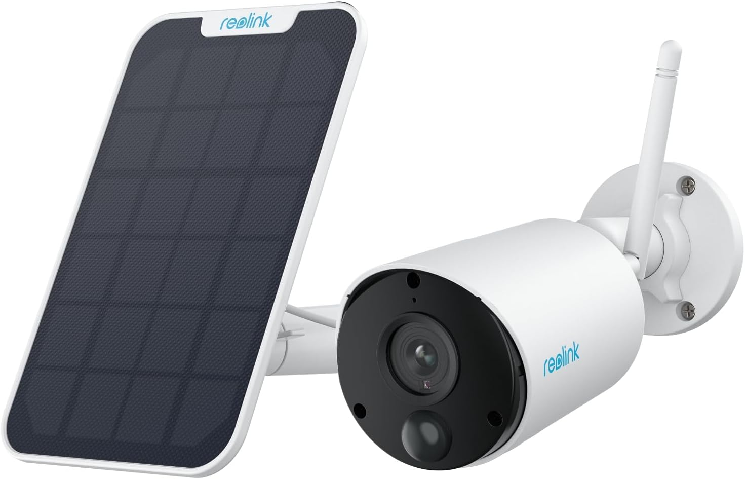 Solar Powered Security Camera Outdoor, Argus Eco-White+Solar Panel, Battery Operated CCTV Camera Wireless with 2K Night Vision, AI Detection, 2-Way Audio, WiFi Security Camera Works with Alexa