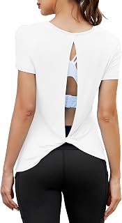 Open Back Workout Tops for Women Soft Short Sleeve Athletic Yoga Gym T Shirts