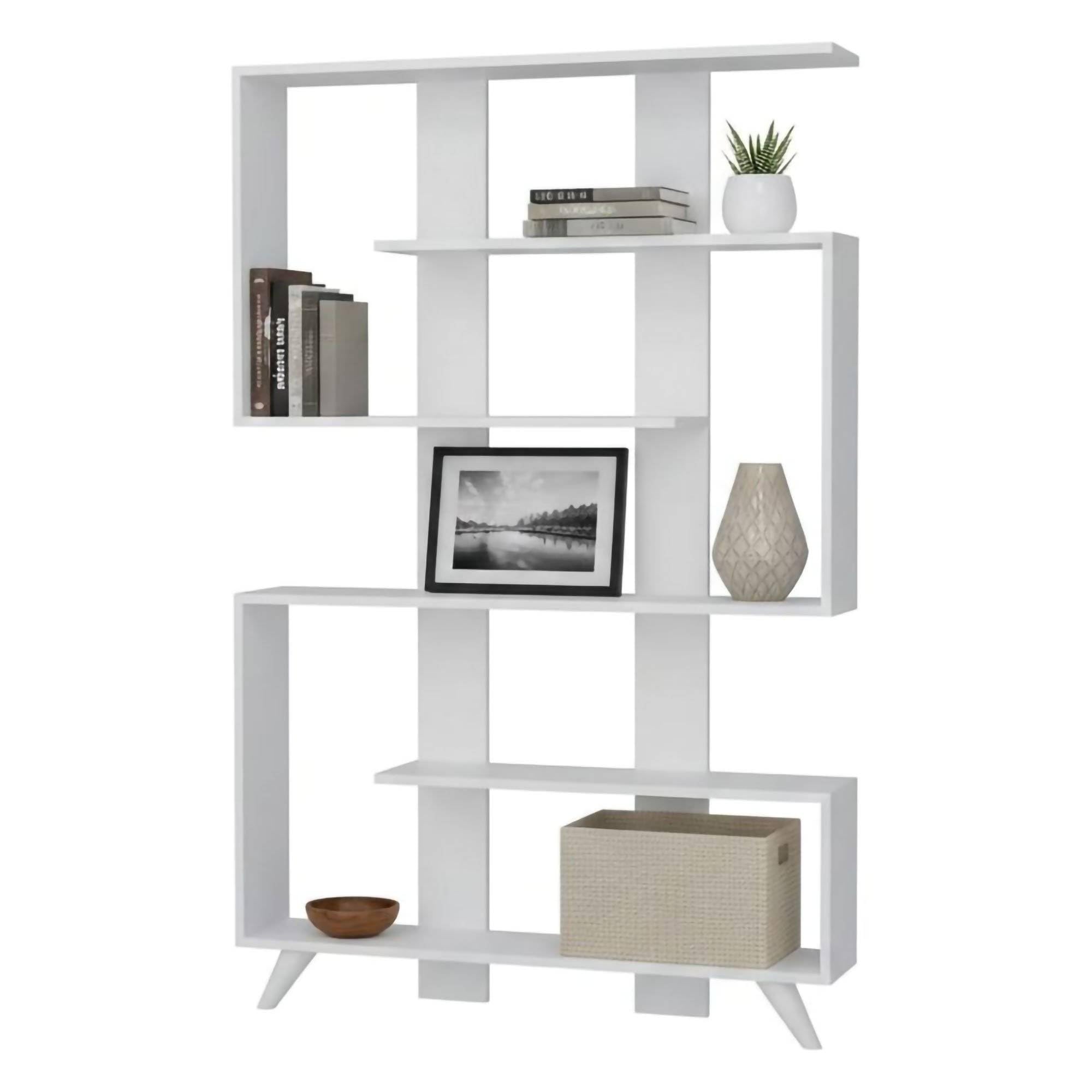 Dmora - Bibliothèque Gienah, Etagère de Bureau, Porte-Livre Mobile, Librairie, 120x20h162 cm, Blanc