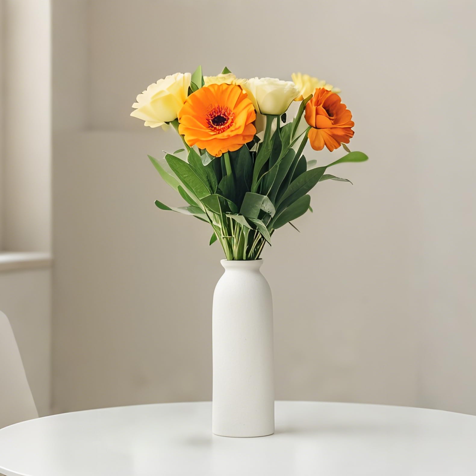 Set di 3 vasi di fiori in ceramica, per decorazioni, bianco, giallo, bianco (White Middle Size)