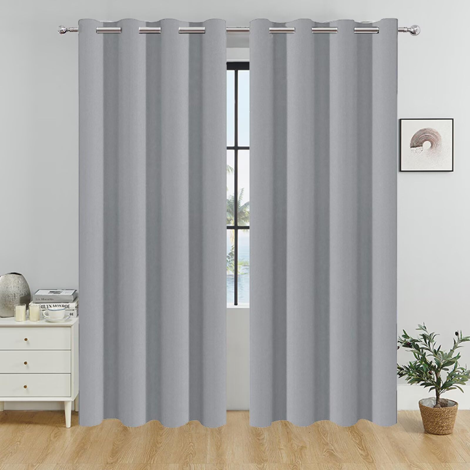 Rideau avec œillets gris clair 170Lx245Hcm pour rideau d'intérieur