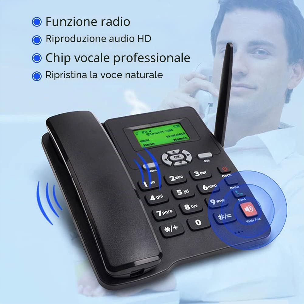 Supporto per telefono cordless, telefono GSM 850/900/1800/1900 MHZ, doppia SIM 2G, telefono fisso senza fili, con antenna, radio, sveglia, funzione per casa, call center Office