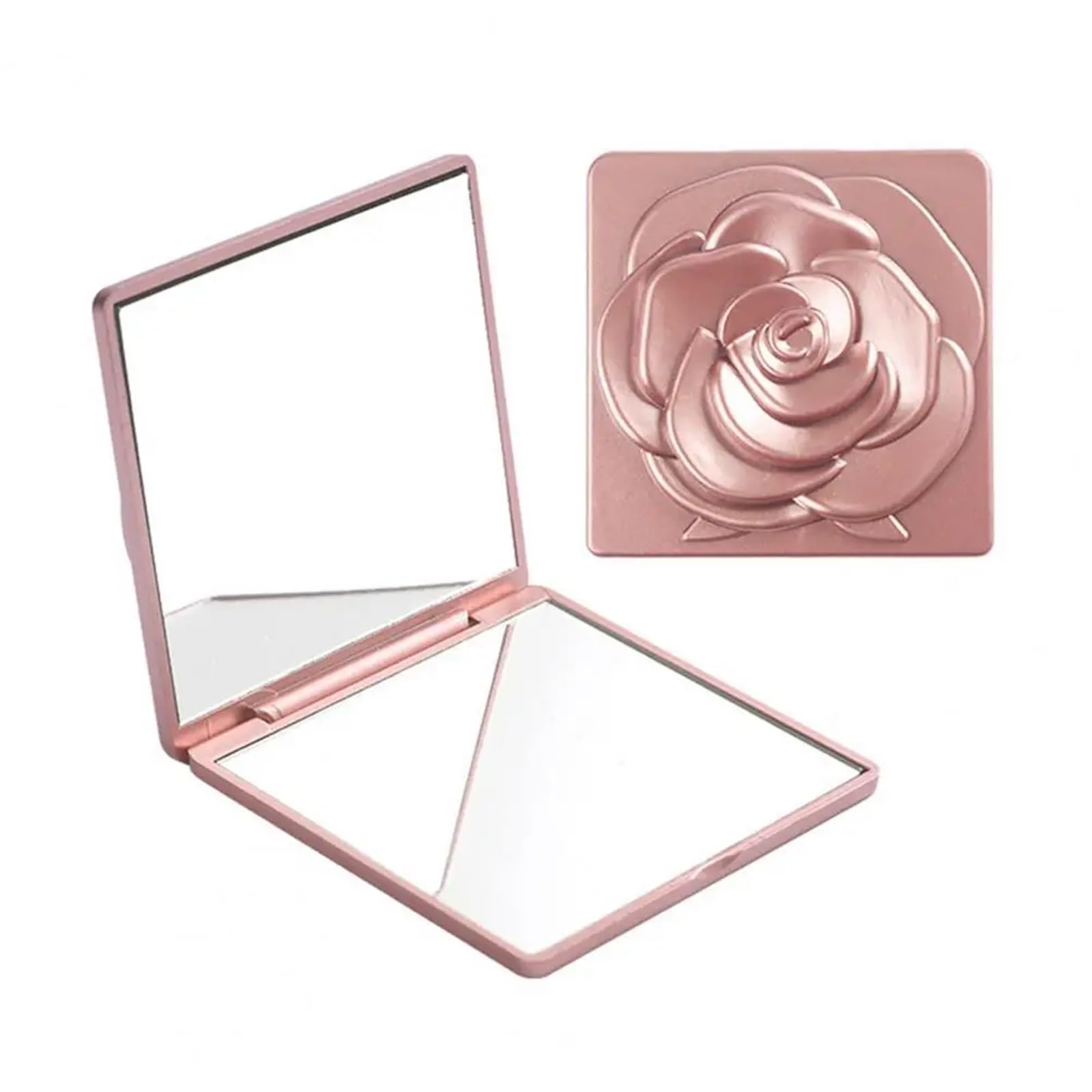 EXKURPOO Compact Mirror 2pcs Foldable Makeup Mirror Vintage Rose Double-sided Vanity High Clarity Handheld Square Cosmetic for home(Pink)