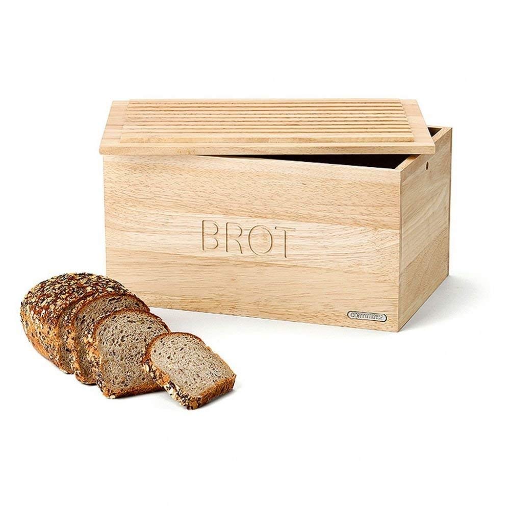Continenta Brotkasten mit Deckel aus Gummibaumholz, Holz-Brotbox, Größe: 34,5 x 23 x 19 cm
