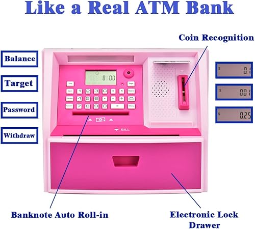 Miniatura 4 de ATMBnk Alcancía electrónica para niñas y niños, cuenta, aprende y logra objetivos financieros con esta bonita y segura alcancía de juguetes para