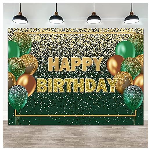 Ticuenicoa 7×5ft Glitter Green Gold Birthday Backdrop Gold Green Bokeh Balloons Women Men Happy Birthday Banner Decorations 30th 40th 50th 60th Birthday Party Photography Background Photo Props