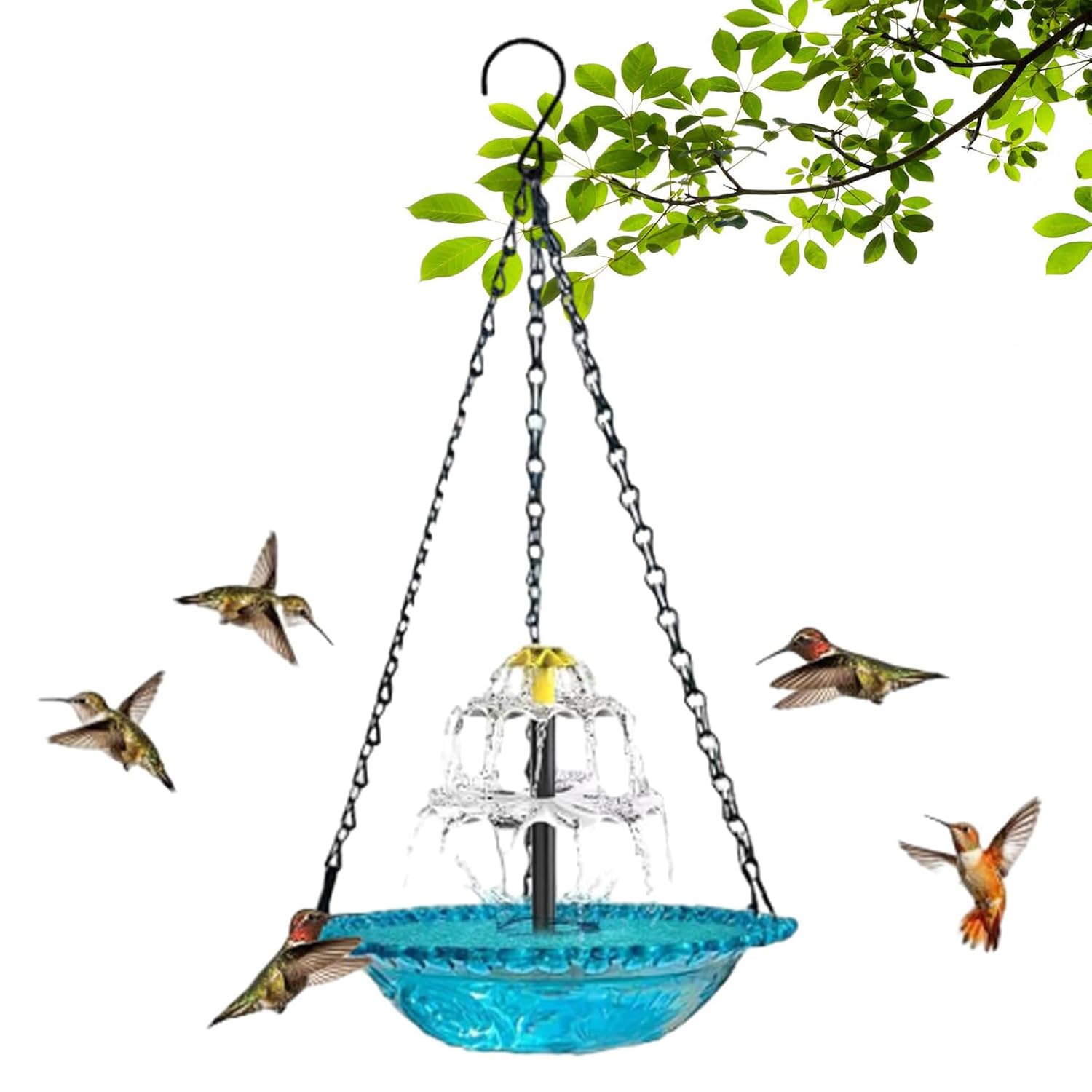 Solar Waterfall Hanging Bird Bath, Solar Cascade Hanging Bird Bath Fountain, Hanging Water, Wireless Outdoor Bird Feeder for Garden, Patio & Wildlife Enthusiasts (Blue-Double Solar)