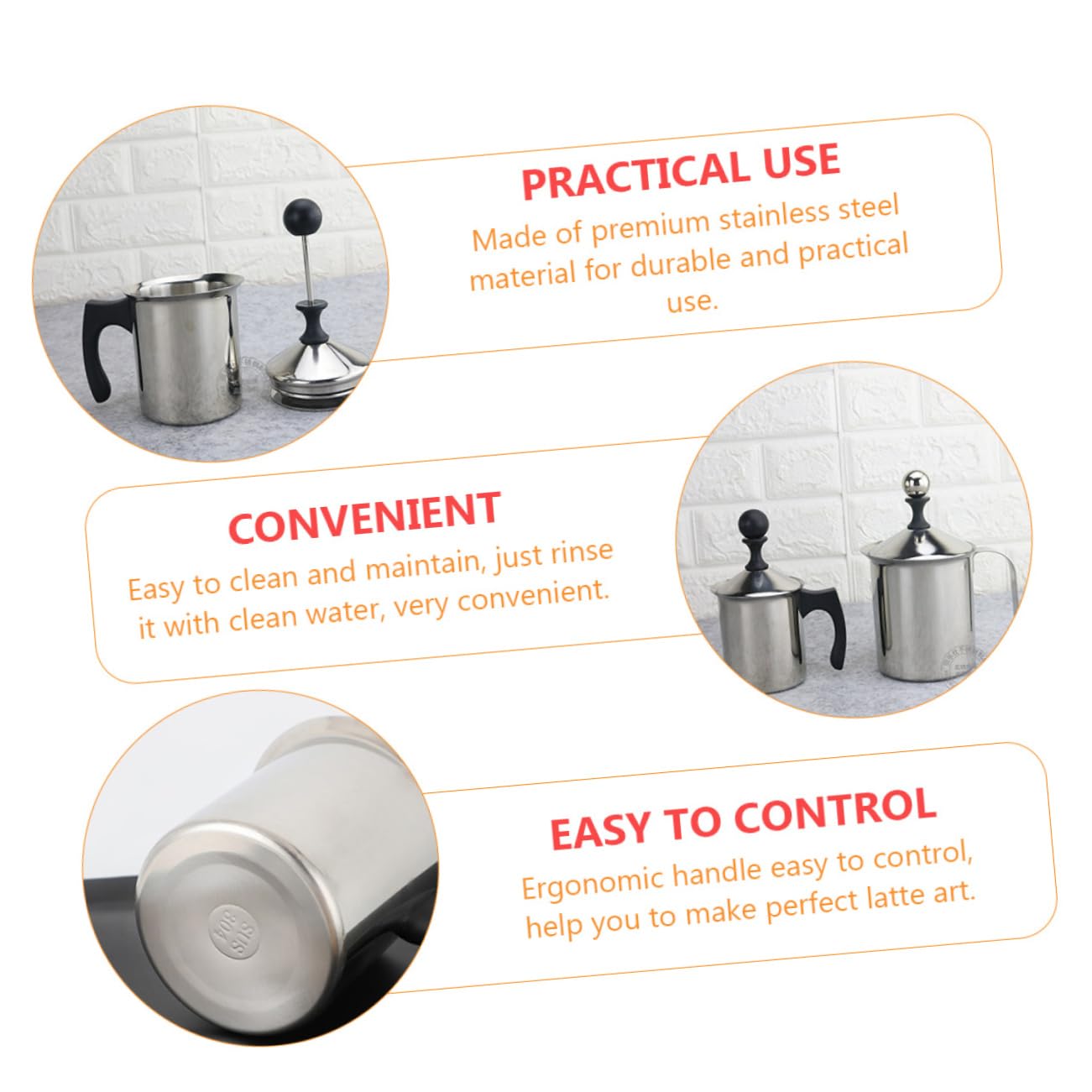 Cabilock Manual Milk Frother Pitcher Hand Pump for Latte Art Material Ergonomic Design for Home and Use