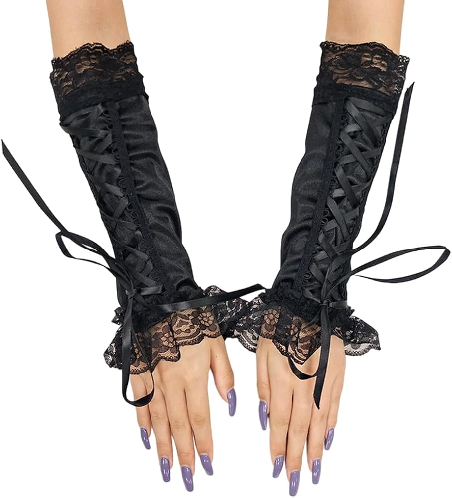 Amazon.com: Fingerless Lace Gloves Long Goth Punk Elbow