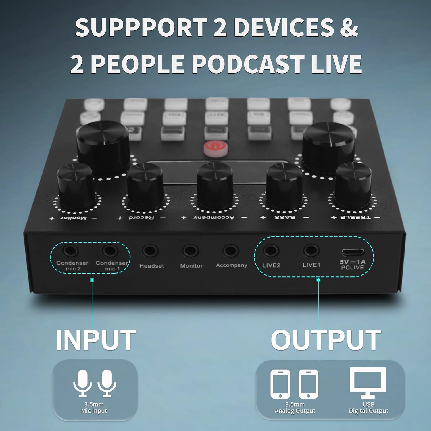 Podcast Equipment Bundle,Audio Interface with DJ Mixer and Condenser Microphone, All-In-One Audio Mixer Perfect for PC/Phone/Laptop,Recording,Streaming,Gaming