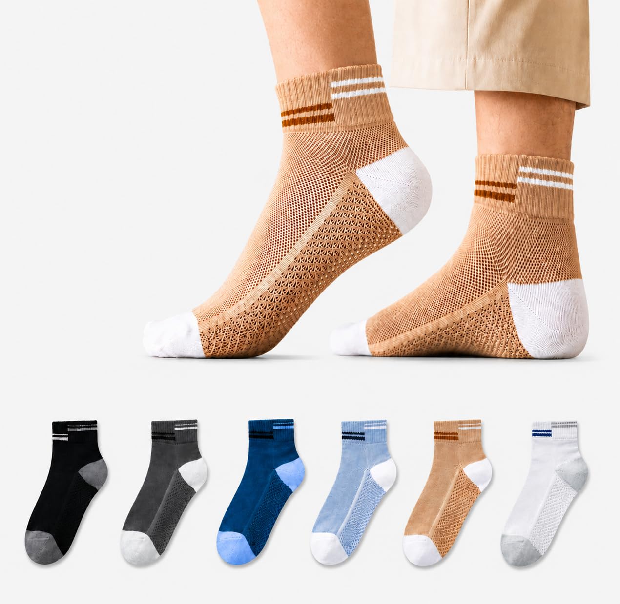 SOCKSY 6 Pairs Unisex Breathable Mesh Ankle Socks for Men Women | Cotton Rich Sports Socks |Lightweight, Anti-Odor, Soft Stretch Running Walking Gym Casual Daily Wear Socks | Assorted Colors-image-40