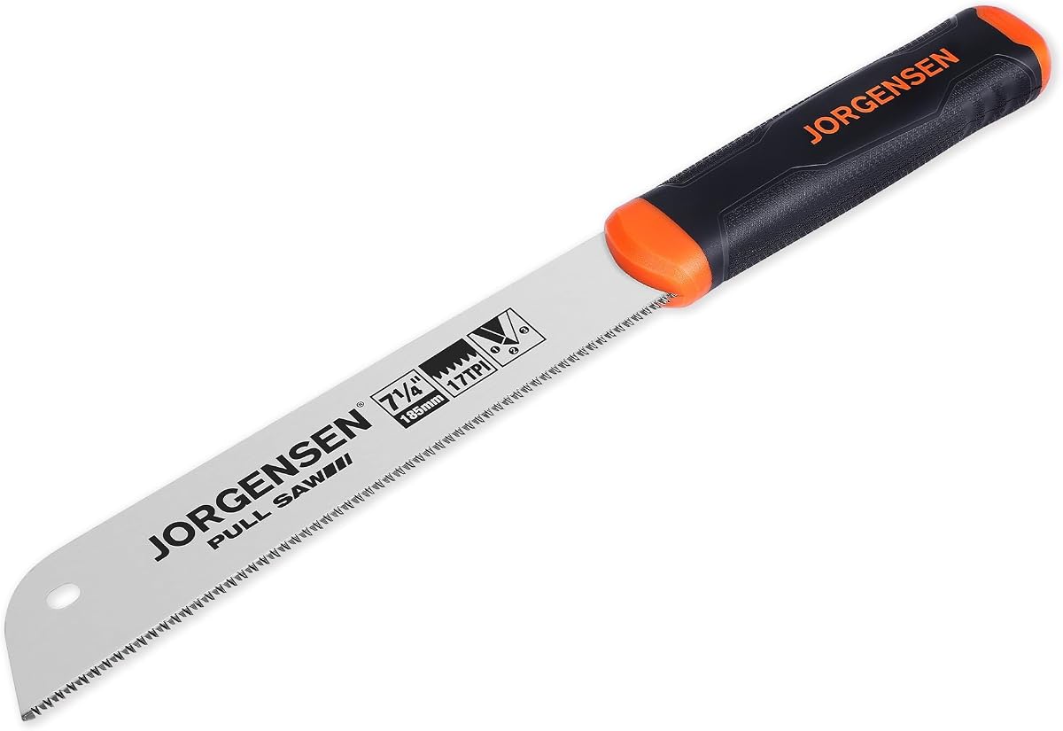Japanese Pull Saw, 7.25" Hand Saw Single Edge, 17-TPI SK5 Flexible Blade Handsaws, Flush Cut Saw with Soft Grip Handle for Fine Woodworking & Fast, Precise Cuts | Single edge flush cut saw with 17 TPI blade and soft grip handle for fine woodworking and fast precise cuts