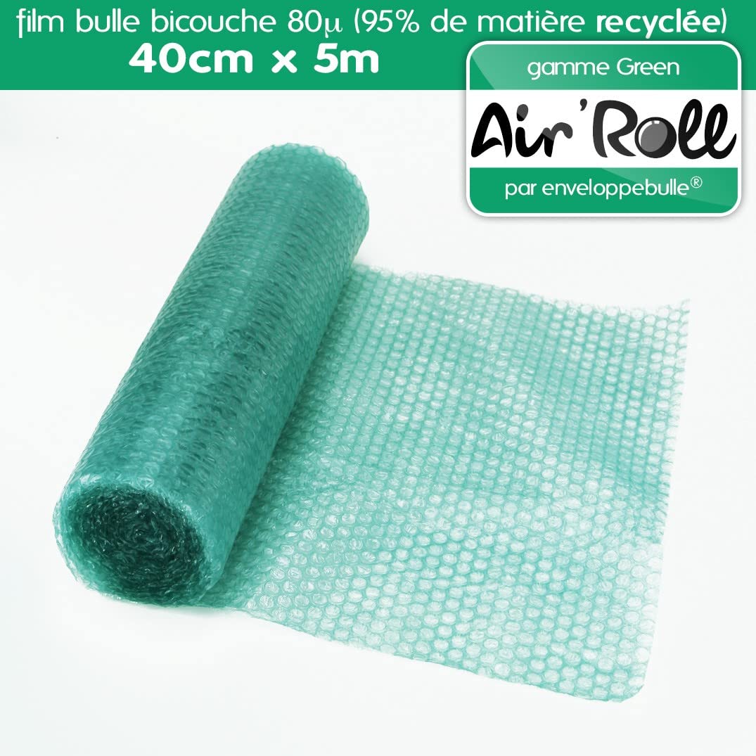 Lot de 6 Rouleaux de film bulle d'air RECYCLE largeur 40 cm x longueur 5 mètres - gamme Air'Roll GREEN de la marque enveloppebulle