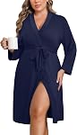 Ekouaer Women Plus Size Robe Knee Length Lightweight Bathrobe Short Kimono Robes with Pockets Maternity Robe 1X-5X