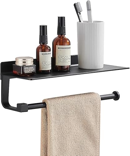 Vista 8 de Toallero de mano para baño, soporte para toallas de papel, soporte de pared, para baño, soporte para toallas de papel negro con estante, soporte