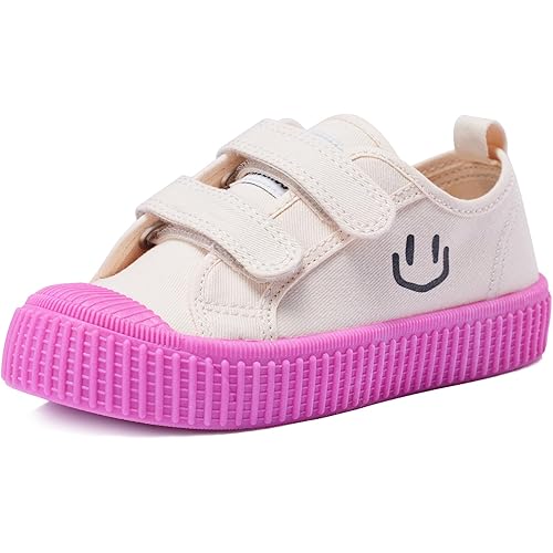 Toddler Shoes for Boys & Girls, Canvas Velcro Sneakers with Candy-Colored Sole Size 6-14
