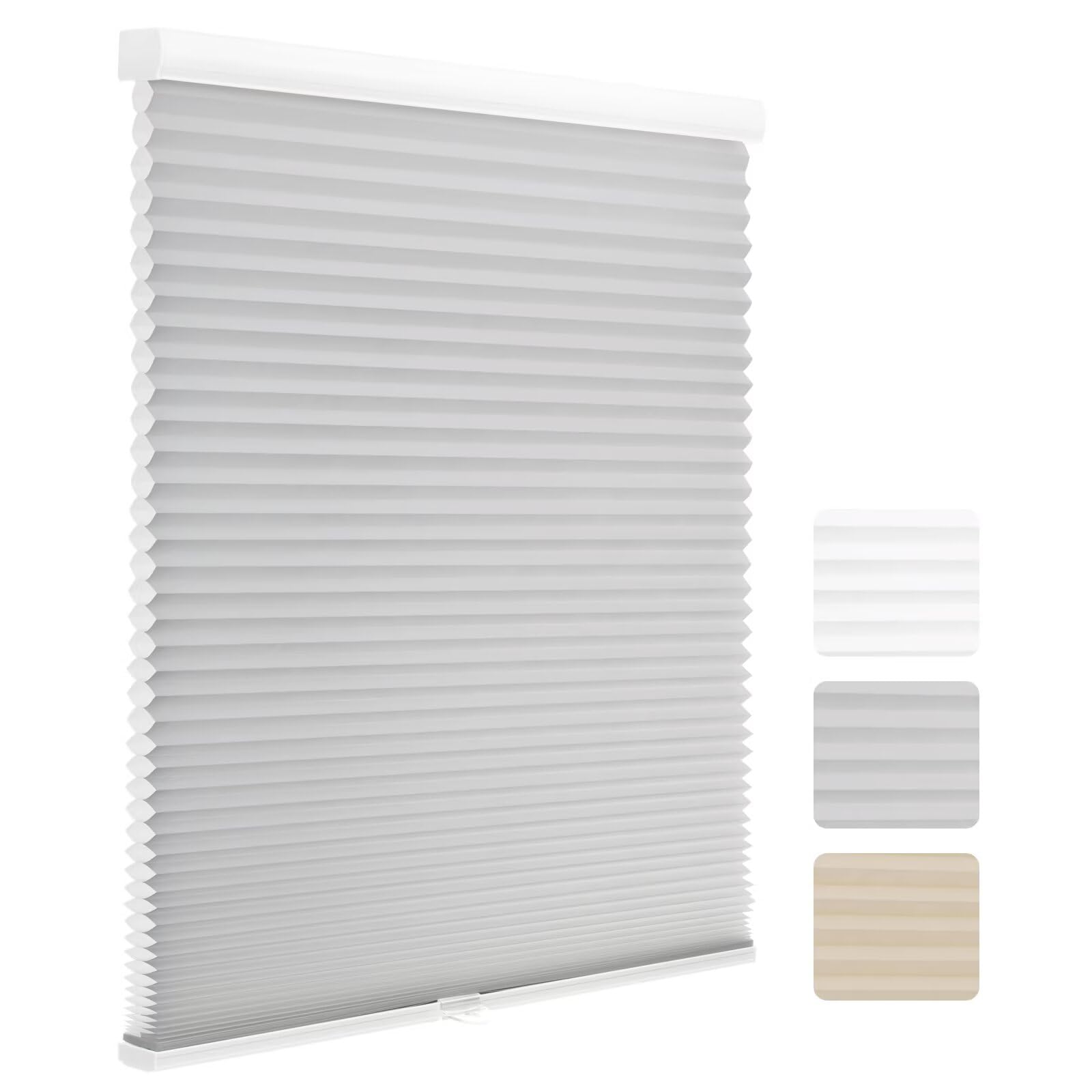 MYshade 1.5-Inch Cellular Cordless Light Filtering Shades,Thermal Insulating Noise Reducing Waterproof Blinds,Honeycomb Window Treatments for Indoor Light Control (Grey-46 W x 72" H)