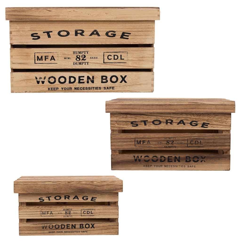 Bedruckte Holzkisten 3er Set 42x31x24h-36x25x20h-30x19x16h cm