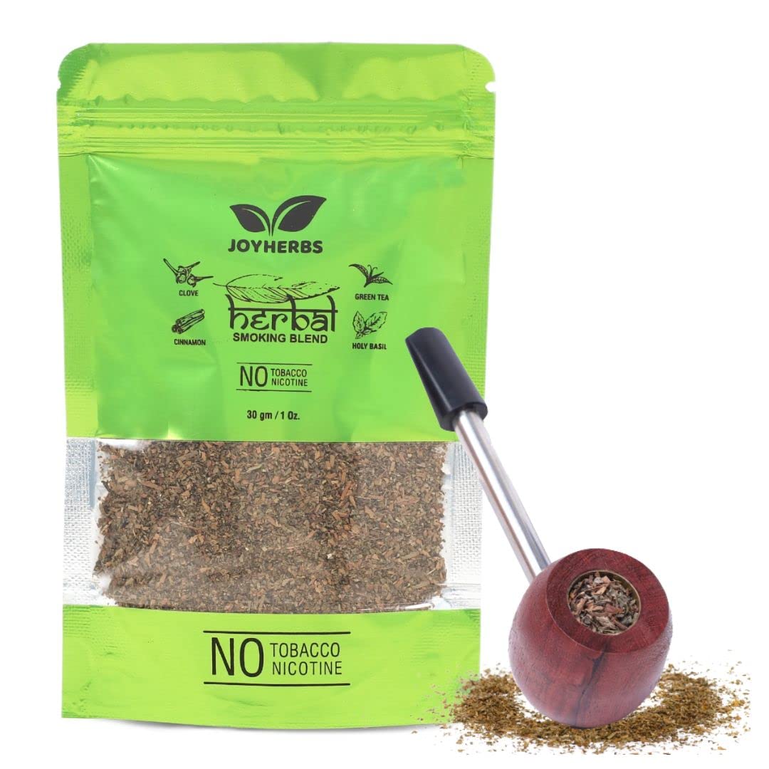 JOYHERBS 100% Tobacco-Free & Nicotine-Free Smoking Mixture With 100% Natural & Ayurvedic Herbal Smoking Blend 1 Pack (1 oz/ 30g) With Wooden Steel Pipe | Helps To Quit Smoking (B0BMT158RT) Amazon Price History, Amazon Price Tracker
