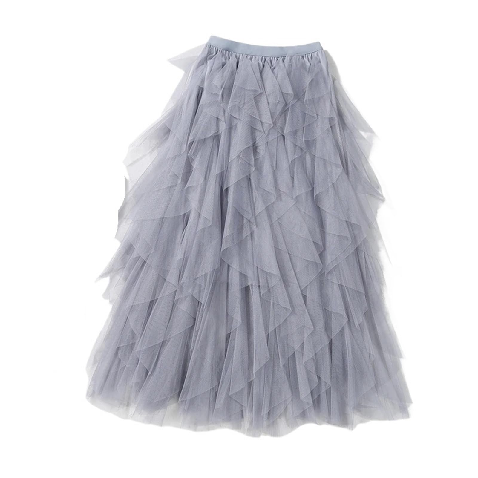 Falda Mujer Falda tutú Irregular de Tul con Cintura Alta elástica for Mujer, Faldas Plisadas largas Midi for niñas(Gray,L)