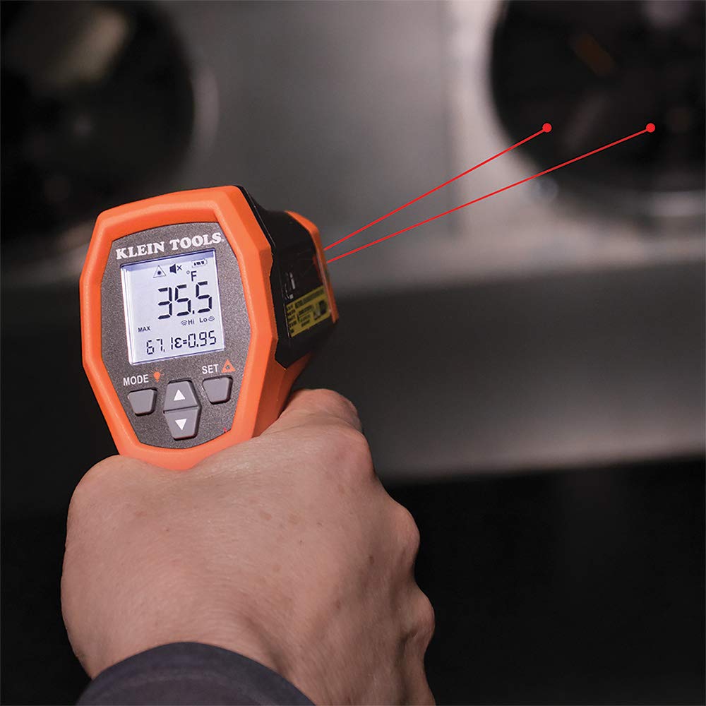 Klein Tools IR10 | Termómetro infrarrojo doble láser 20:1 | Mide de -40 a 650 °C con sonda K-Type incluida
