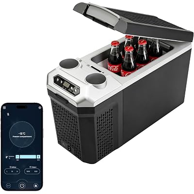 Center Console Fridge with Bluetooth APP Control,Car Refrigerator 16QT Portable Freezer Compressor Cooler (0°F ~ 64°F”),Car Refrigerator RV Fridge 12/24V DC&110V AC for MPV,RV,Travel,SUV, Van Camping