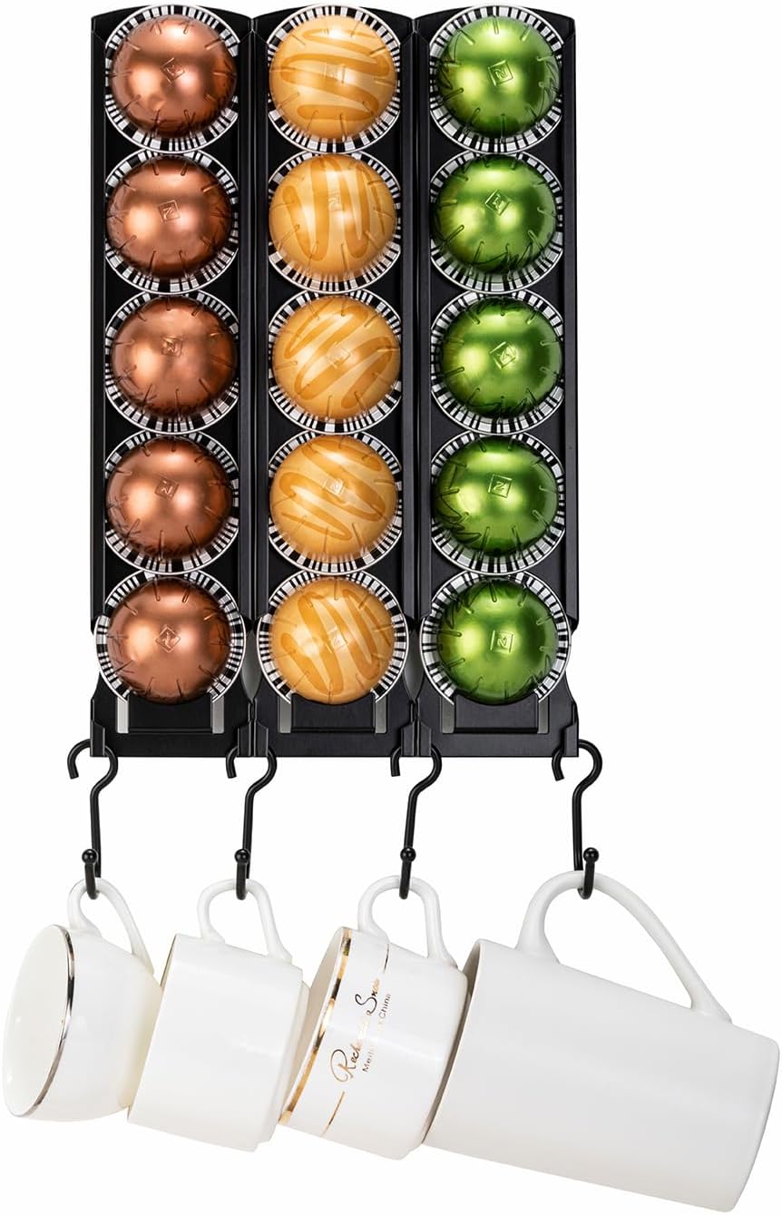 Nespresso Pods Holder for Coffee Pod Holder Organizer Wall Mount Under Cabinet Coffee Maker（15 pods）