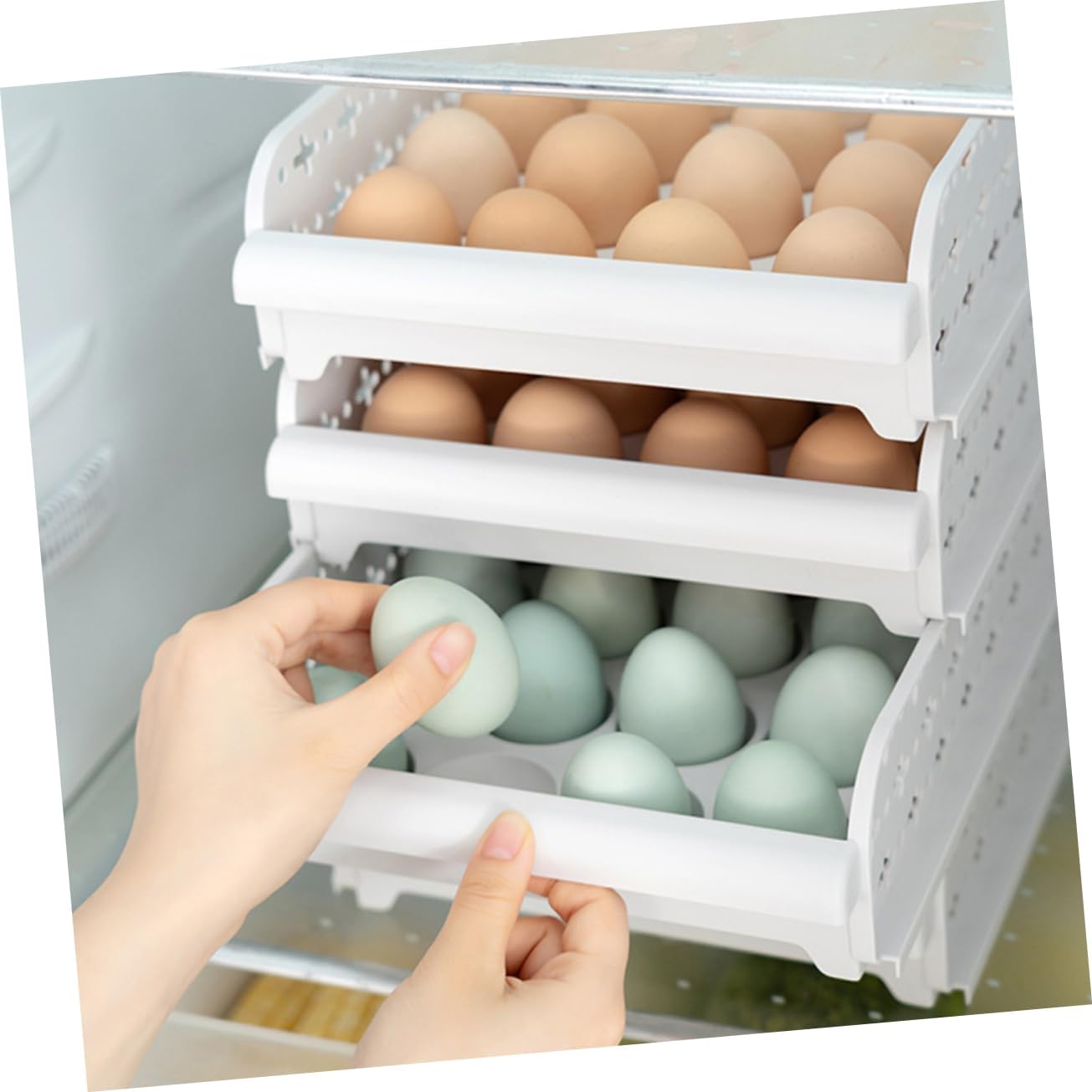 2pcs Egg Storage Organizer Case Drawer-type Egg Crisper for Refrigerator Holds for Kitchen Cabinets Freezer and Pantry Durable Plastic