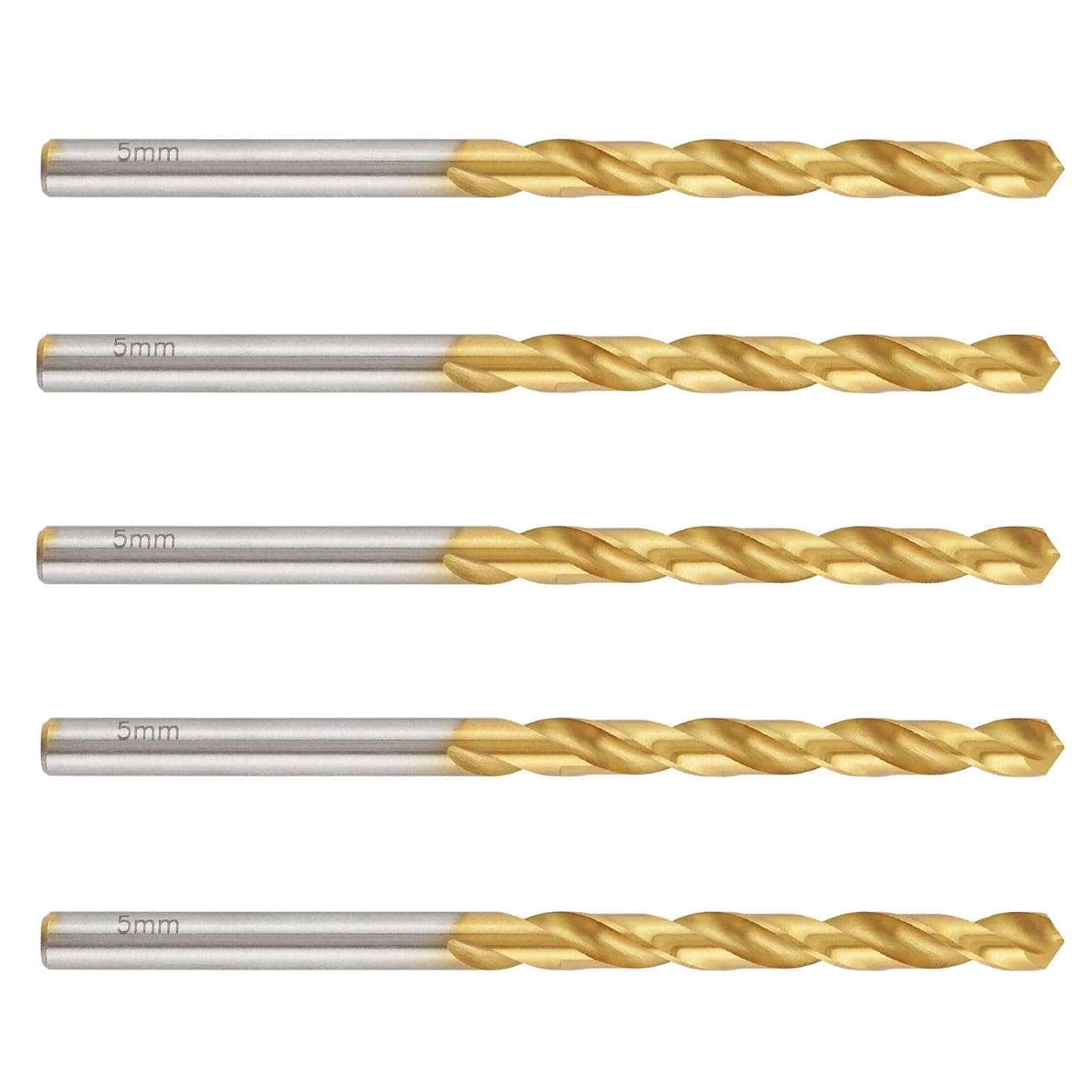 5.0mm Drill Bit, M2 High Speed Steel Titanium Coated Metric Drill Bits Set for Metal Stainless Steel, 5 Pcs