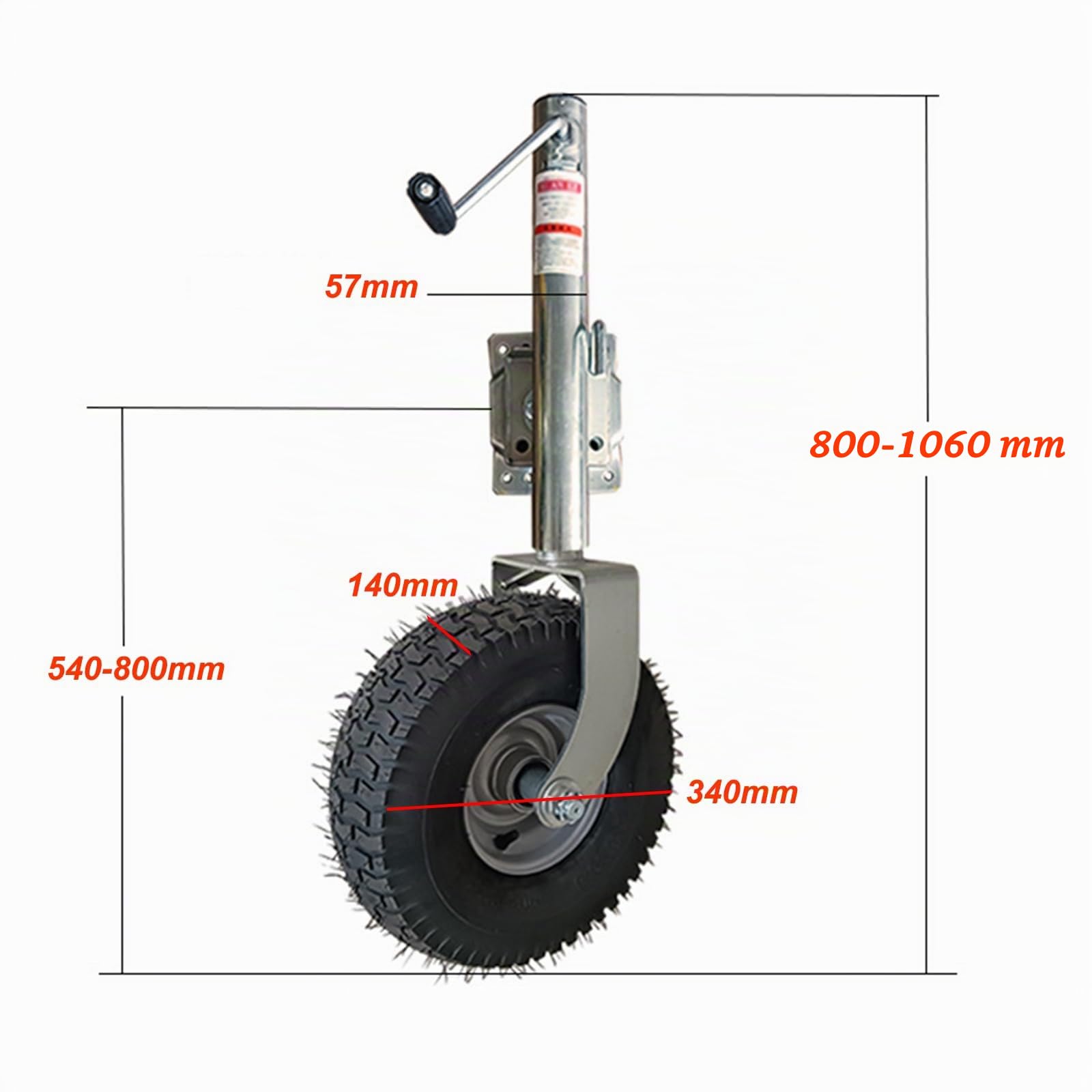 Ruota di supporto per rimorchio, Pneumatici grandi portata 880 kg Ruotino Singolo 340x140mm, ruotino per carrello con fascetta di serraggio per rimorchi roulotte e rimorchi (Pneumatici grandi)